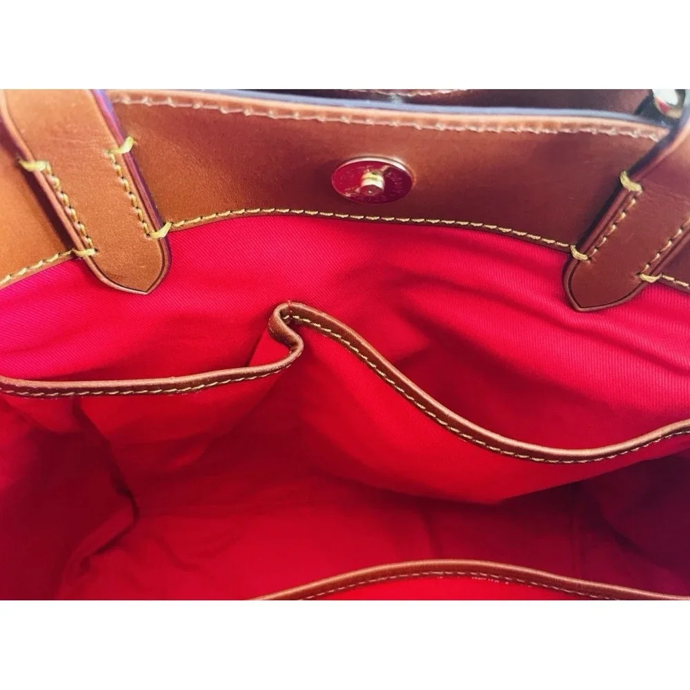 DOONEY & BOURKE Gretta Signature Monogram Satchel Navy Brown Leather Trim NWOT